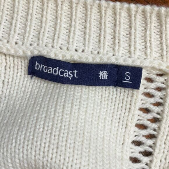 BROADCAST sweater asymmetrically fringed crewneck long sleeve wool blend women S - Picture 4 of 10